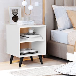 Mesa De Cabeceira Com Nichos Branco Brilhante Modelo Quarto Retrô