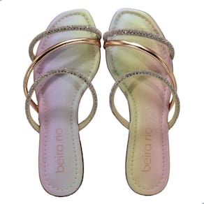 Tamanco Beira Rio Strass Metalizado Ouro Rosado Silver