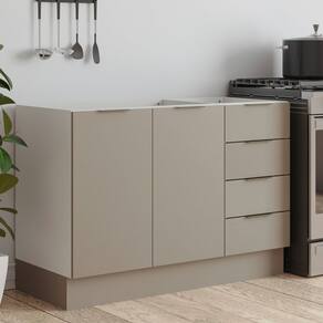 Balcão Pia 120cm sem Tampo com Rodapé Puxador 150mm Ipanema CabeCasa MadeiraMadeira Cinza Trama/Branco