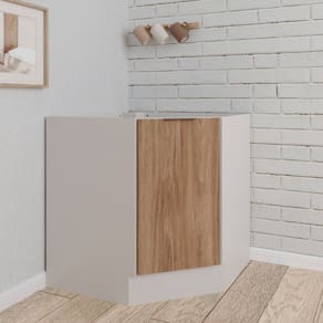 Balcão Canto Oblíquo sem Tampo com Rodapé Puxador 150mm Ipanema CabeCasa MadeiraMadeira Acácia/Branco