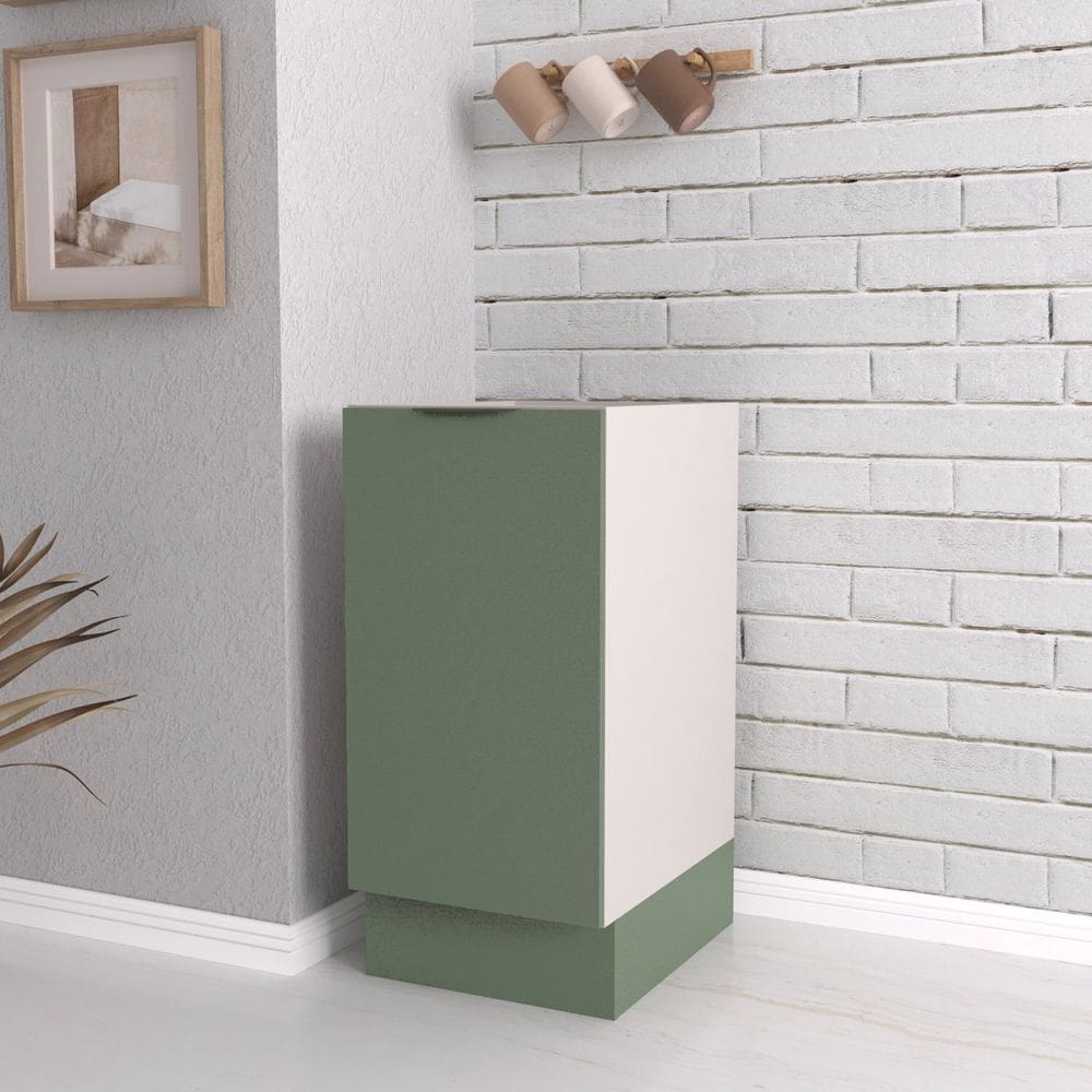 Balcão 1 Porta 40cm sem Tampo com Rodapé Puxador 150mm Ipanema CabeCasa MadeiraMadeira Verde Folha/Branco