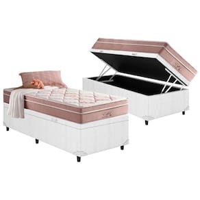 Cama Box Baú Solteiro: Colchão Molas Anjos MasterPocket Ensacadas Eiffel + Base CRC Courano White(88x188)