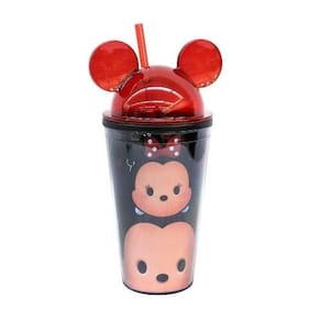 Copo Preto Canudo E Orelhas Mickey & Minnie Tsum Tsum 450 Ml