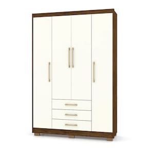 Guarda Roupa Solteiro 4 Portas e 3 Gavetas Valência Imbuia/Champanhe - Pallazio