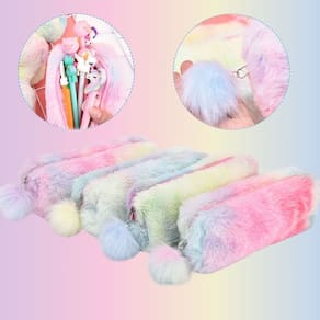 Estojo Necessaire Pelucia Colorida Tie-dye Fofo Kawaii Multicolorido 22X09cm