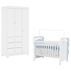 Berço Americano New Nanda com Guarda Roupa Duda 4 Portas Branco Brilho – Phoenix Baby