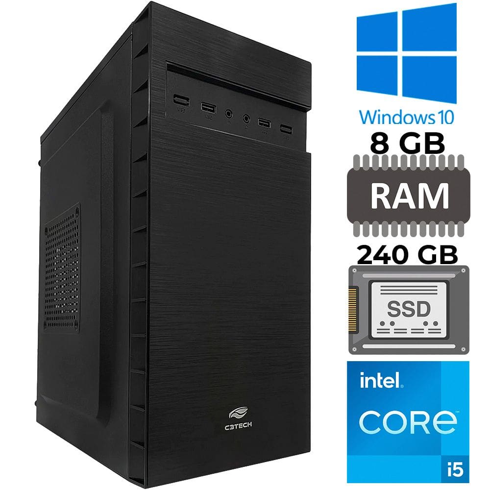 Computador Core i5-2320, Memória RAM 8GB, SSD 240GB, GT-H61 Com Slot M2, Rede Gigabit, MT-32BK, Windows
