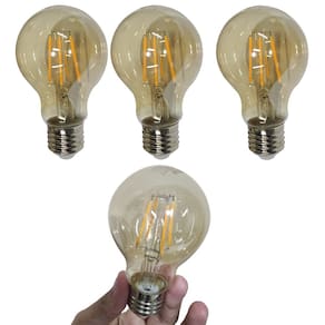 Lampada Led 30W Multifilamento Kit 4 Uni Decoraçao Iluminaçao Retro Vintage Casa Sala Garagem Quarto Varanda Branco Quente Ambar