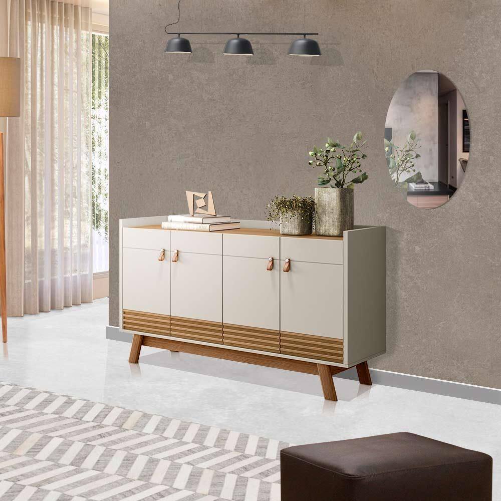 Aparador Buffet Retrô Amêndoa Off White Abruzzo Linea Brasil - Marrom