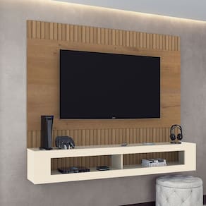 Painel para TV Até 65 Polegadas San Diego Ripado Canelato/Natural/Off White - Atualle Móveis