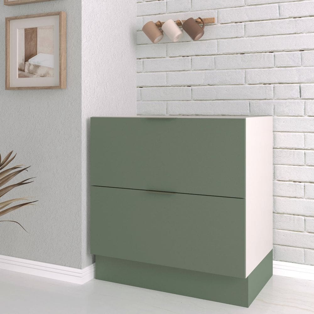 Balcão 2 Gavetões com Gaveta Auxiliar sem Tampo com Rodapé Puxador 150mm Ipanema CabeCasa MadeiraMadeira Verde Folha/Branco