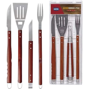 Conjunto para Churrasco 4 Peças Cabos Compridos Mor