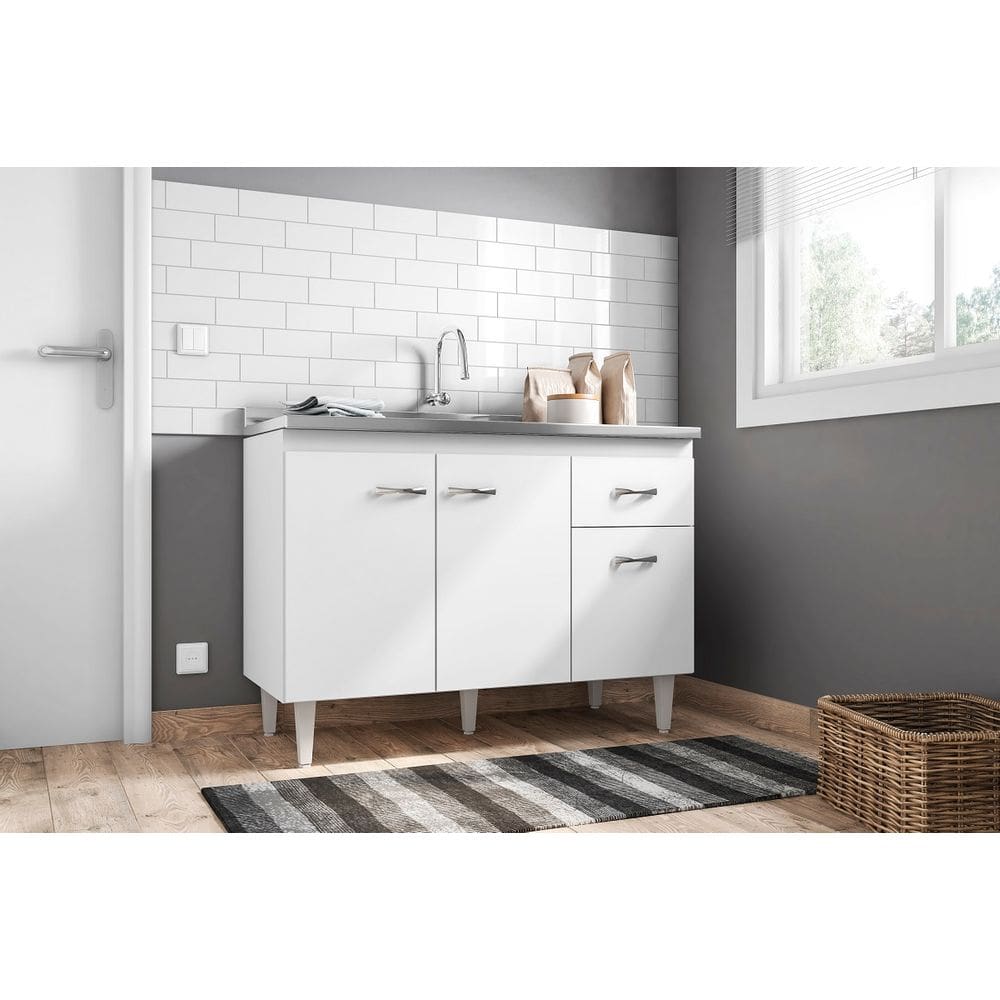 Balcão de Cozinha Gabriela 120cm Branco S/Tampo - AJL Móveis