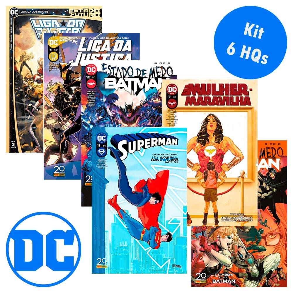 Kit com 6 HQs DC Comics com Superman, Batman, Mulher Maravilha e Liga da Justiça