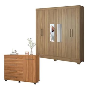 Cômoda Flora e Guarda Roupa Casal Prático Amêndola Touch com Espelho - Demóbile