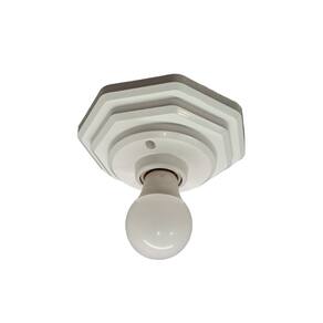 Plafon Branco Octagonal com Travessa e Soquete Cerâmico E27