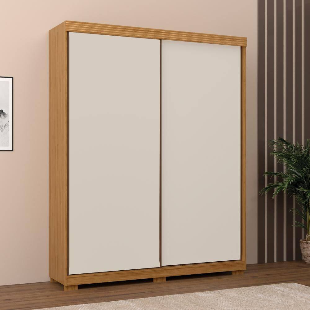 Guarda Roupa de Solteiro 100% MDF Shop Jm 2 portas de correr e 3 gavetas Perola - Branco