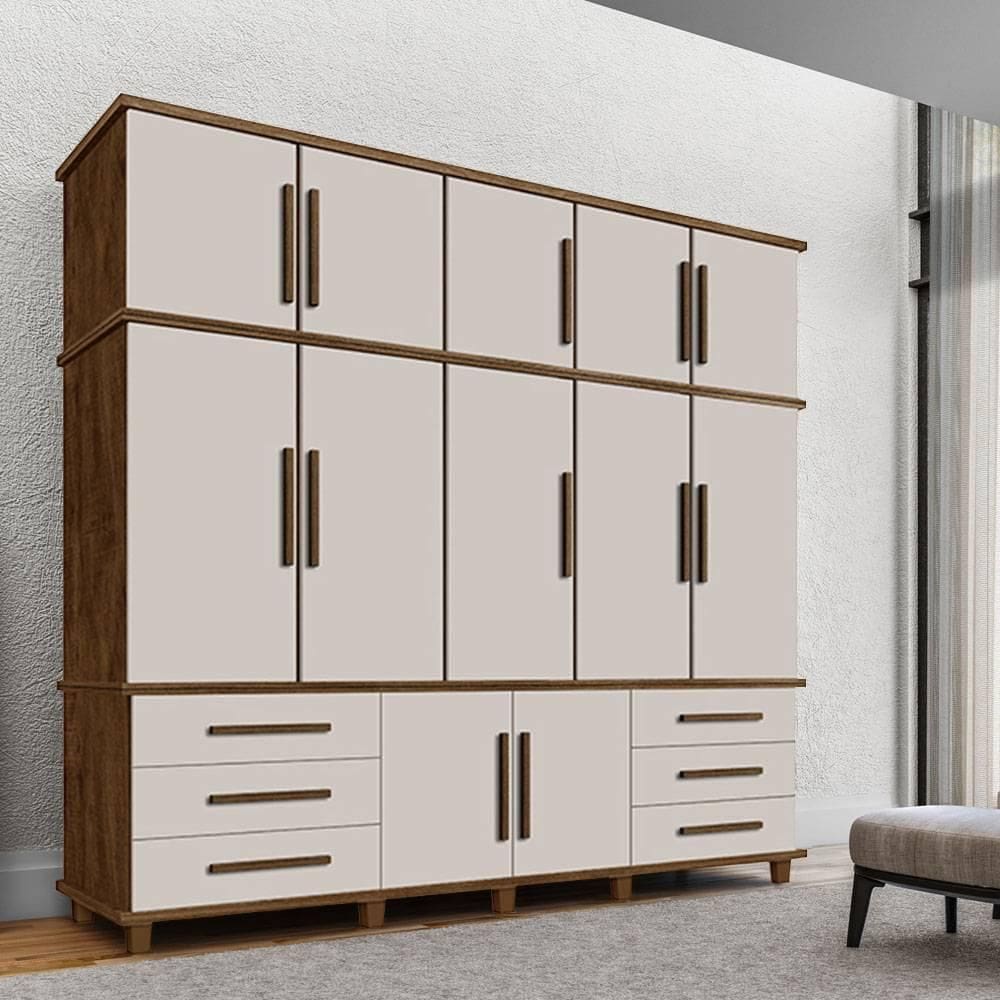 Guarda Roupa Casal Luapa 12 Portas 6 gavetas Londres Malbec Off White - Marrom