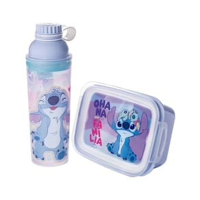 Kit Infantil Disney Stitch Garrafa e Marmita Com Compartimento Plasútil