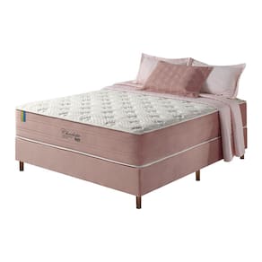 Cama Box Casal Rose + Colchão Molas Ensacadas Visco Gel Charlotte 138x188x73cm