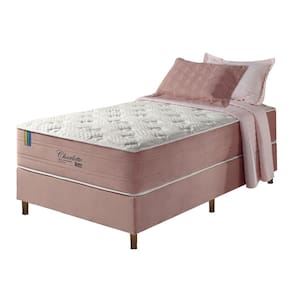 Cama Box Solteiro Rose + Colchão Molas Ensacadas Visco Gel Charlotte 88x188x73cm