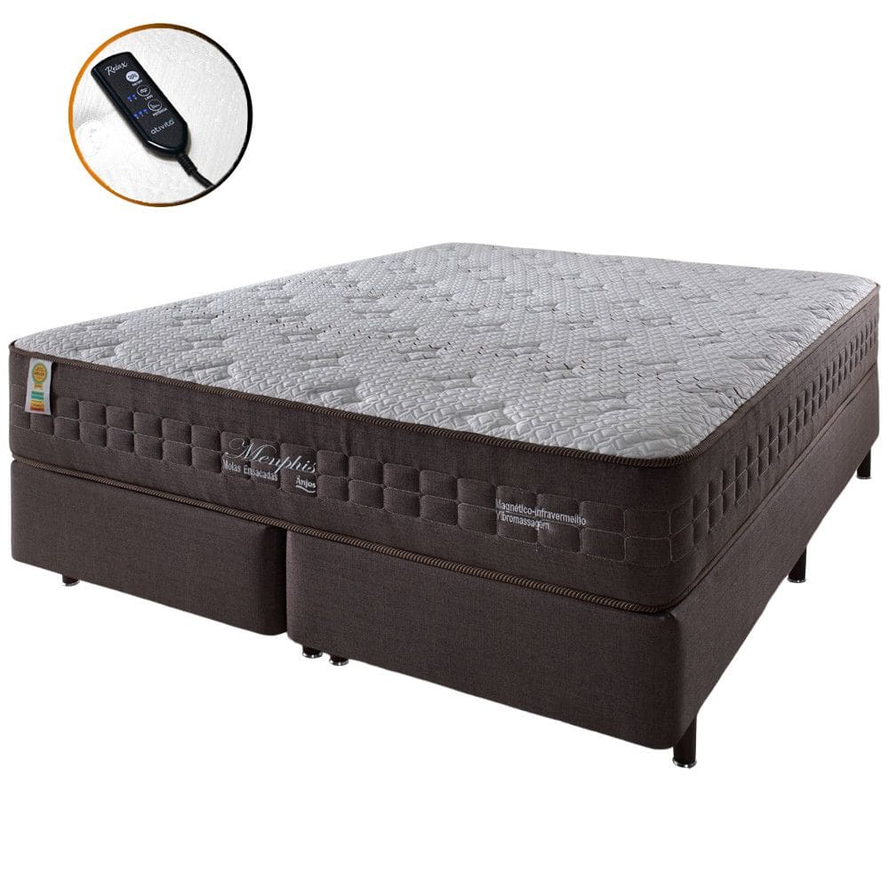 Cama Box Queen Marrom + Colchão Molas Ensacadas Magnético Massageador Memphis 158x198x65cm