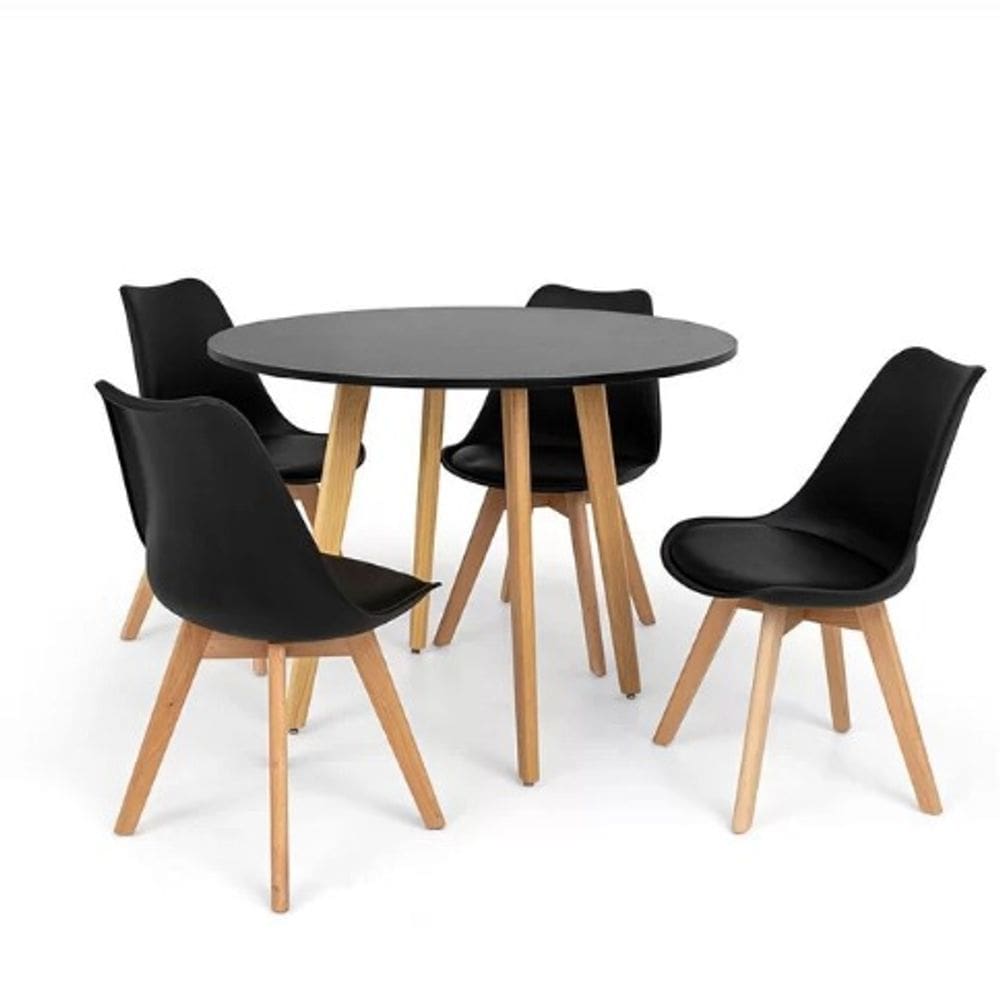 Kit De Jantar Mesa Leda 100cm Preta + 4 Cadeiras Leda Preta