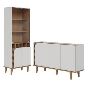 Balcão Buffet e Cristaleira com Adega Madrid C05 Off White Matte/Freijó - Mpozenato