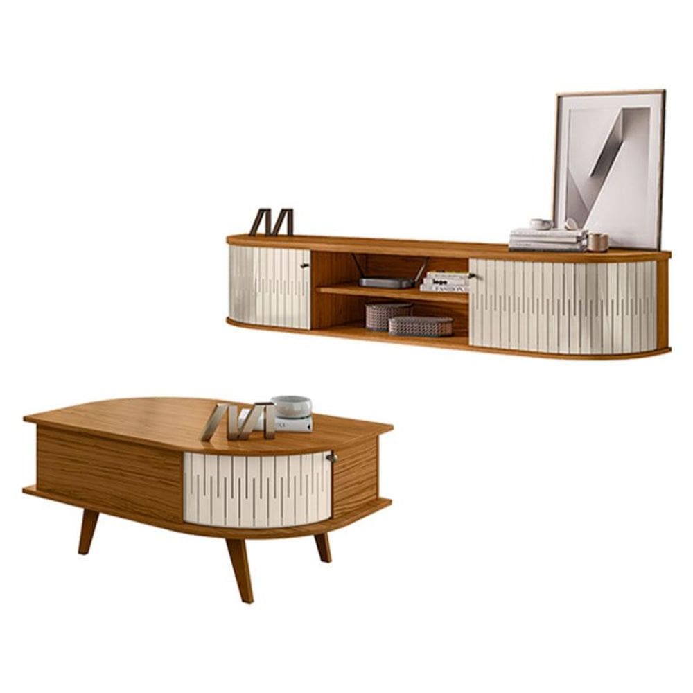 Rack Bancada Suspensa Algarve com Mesa de Centro Indianápolis Naturale Off White – Madetec