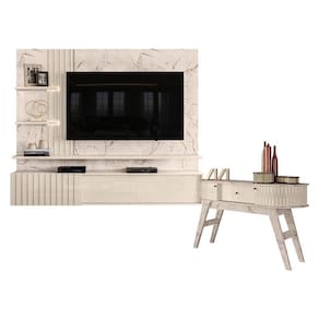 Estante Home Theater Suspenso Atena com Aparador Estoril Calacata Off White – Madetec
