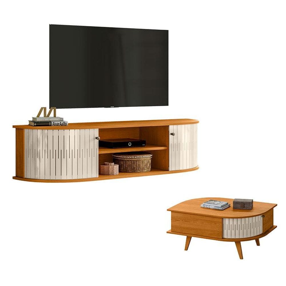 Rack Bancada Suspensa Modena com Mesa de Centro Indianápolis Cinamomo Off White – Madetec