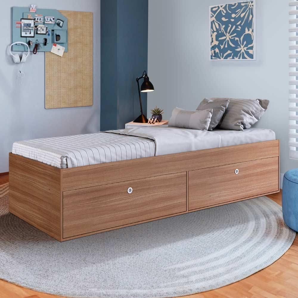 Cama Box Solteiro Com Sapateira Montana Hioric Shop Jm - Marrom