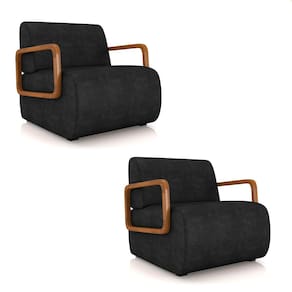 Poltrona Sala de Estar Braço de Madeira Kit 2 Hellen Sintético PU Preto K01 - D`Rossi