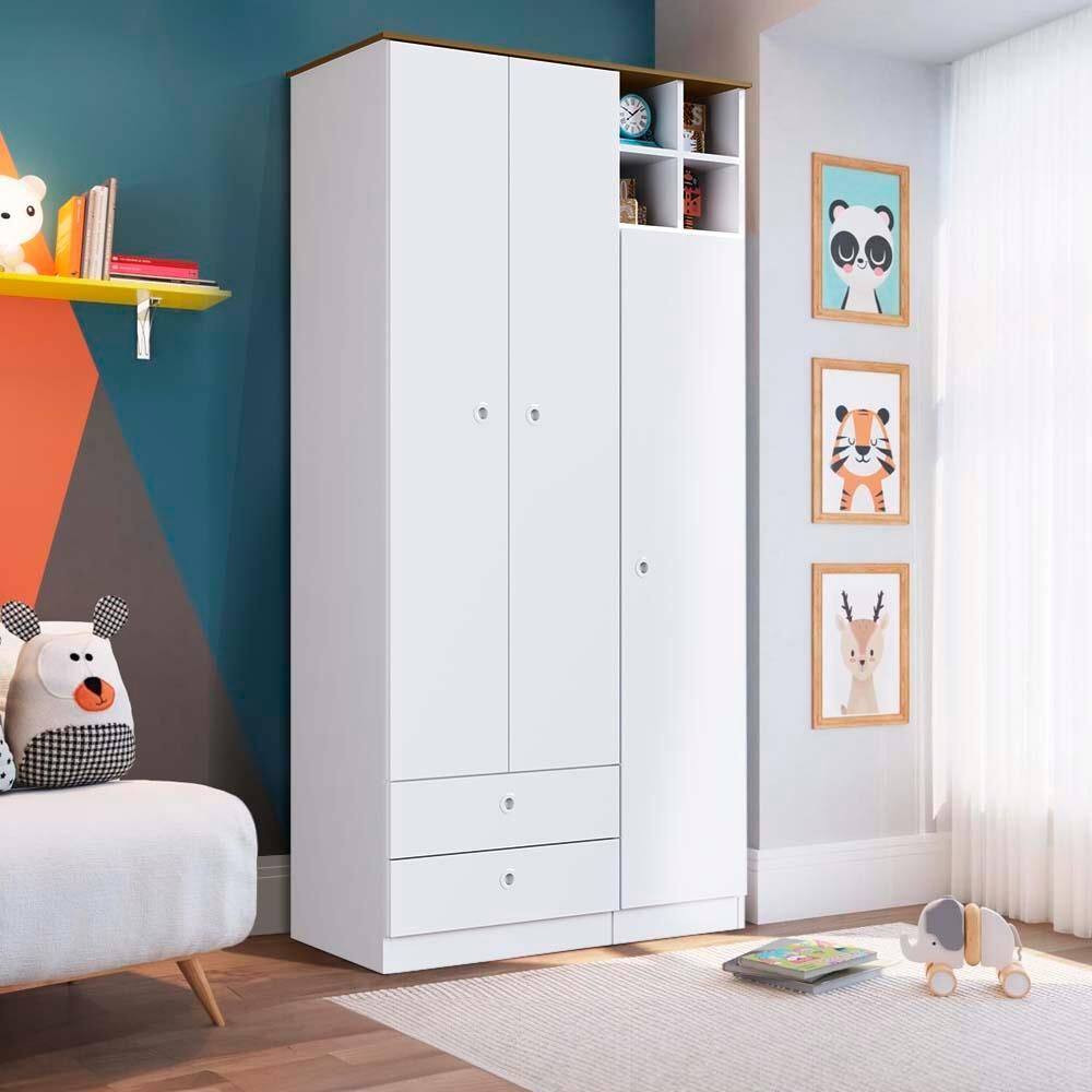 Guarda Roupa Compacto 3 Portas 2 Gavetas Branco Elijah Shop Jm - Branco