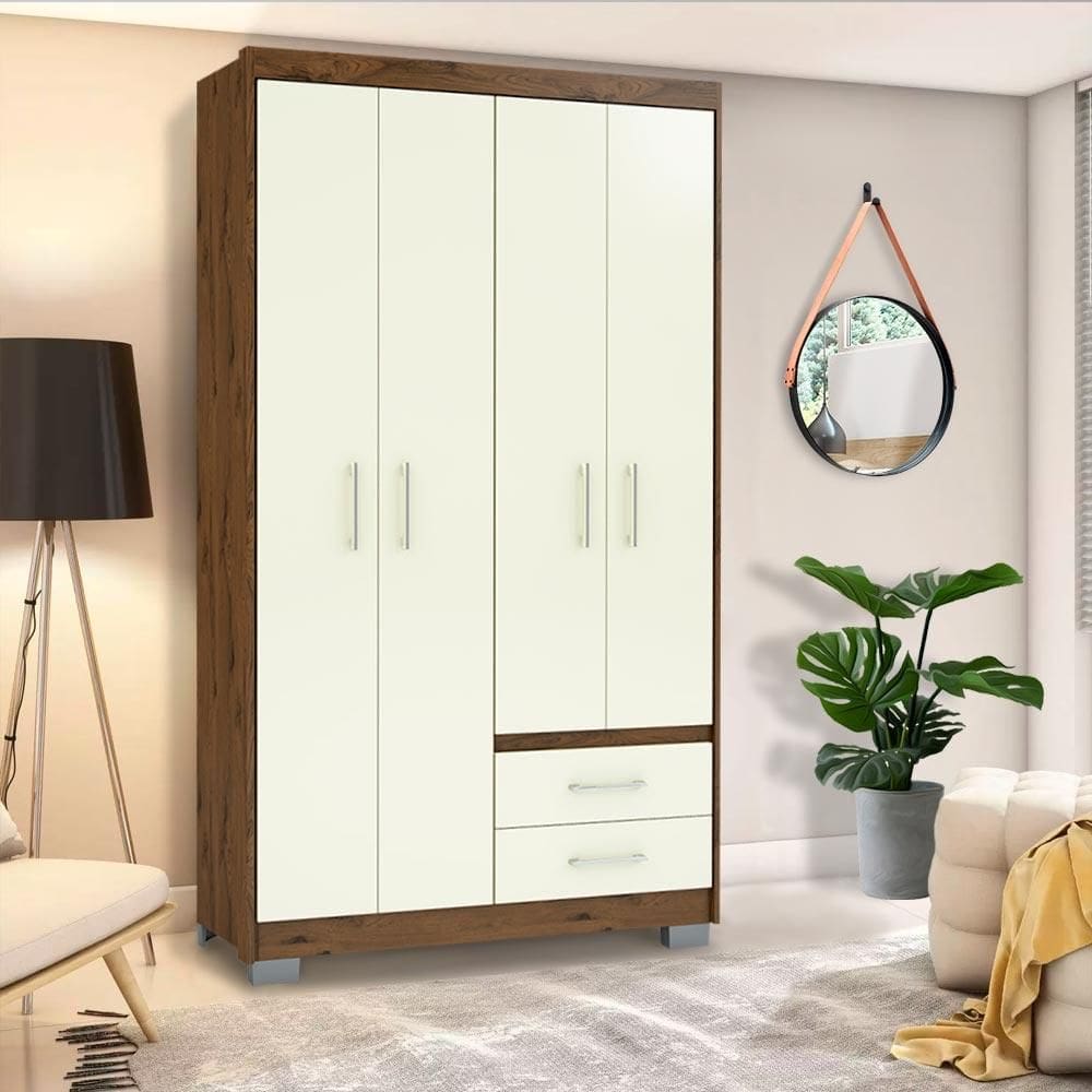 Guarda Roupa Retro Cappuccino Off White Primacy Batrol - Marrom