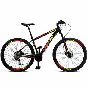 Bicicleta Aro 29 Cripto 24 Marchas Shimano E Freios A Disco - Preto-amarelo E Vermelho - 17"