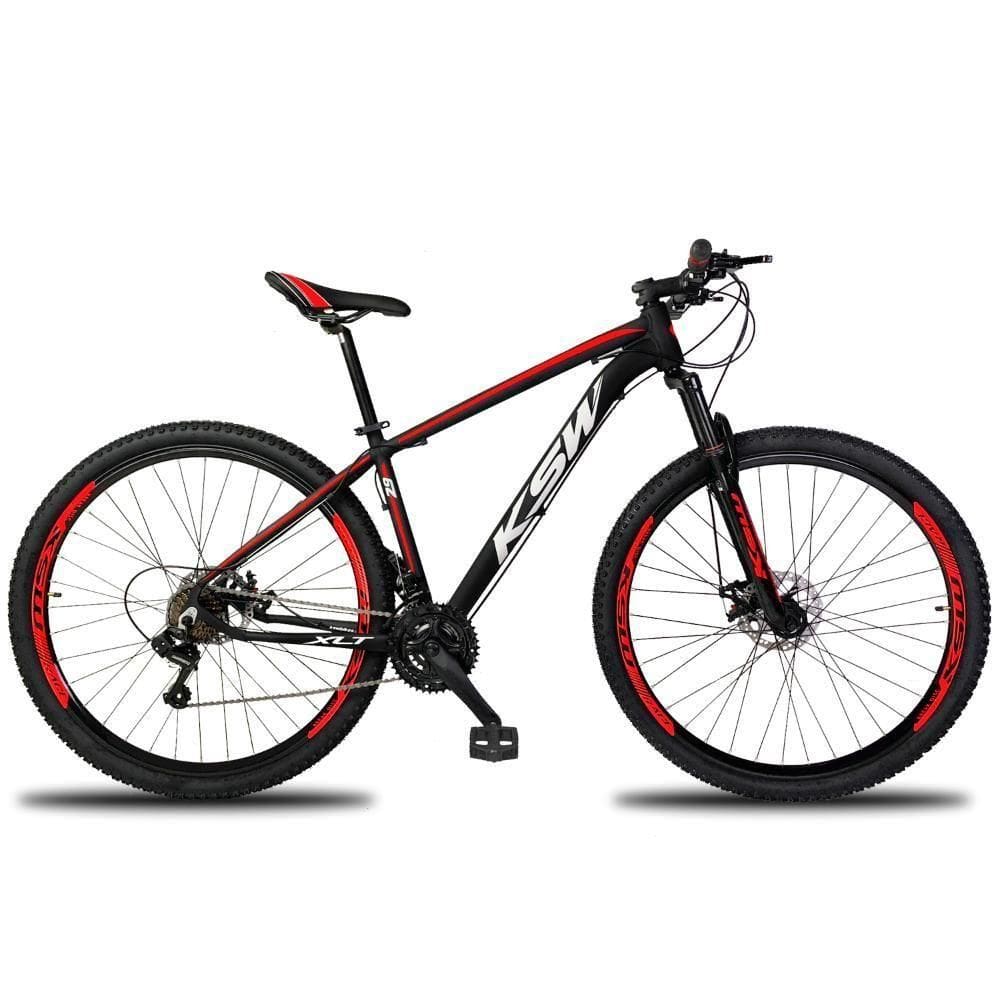 Bicicleta Aro 29 Ksw 24v Shimano Tx800 Freio Hidráulico - Preto-vermelho E Branco - 15"