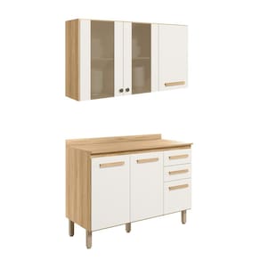 Armario Aereo e Balcao Com Tampo 16982x16988 Freijo Off White Cristal Nicioli