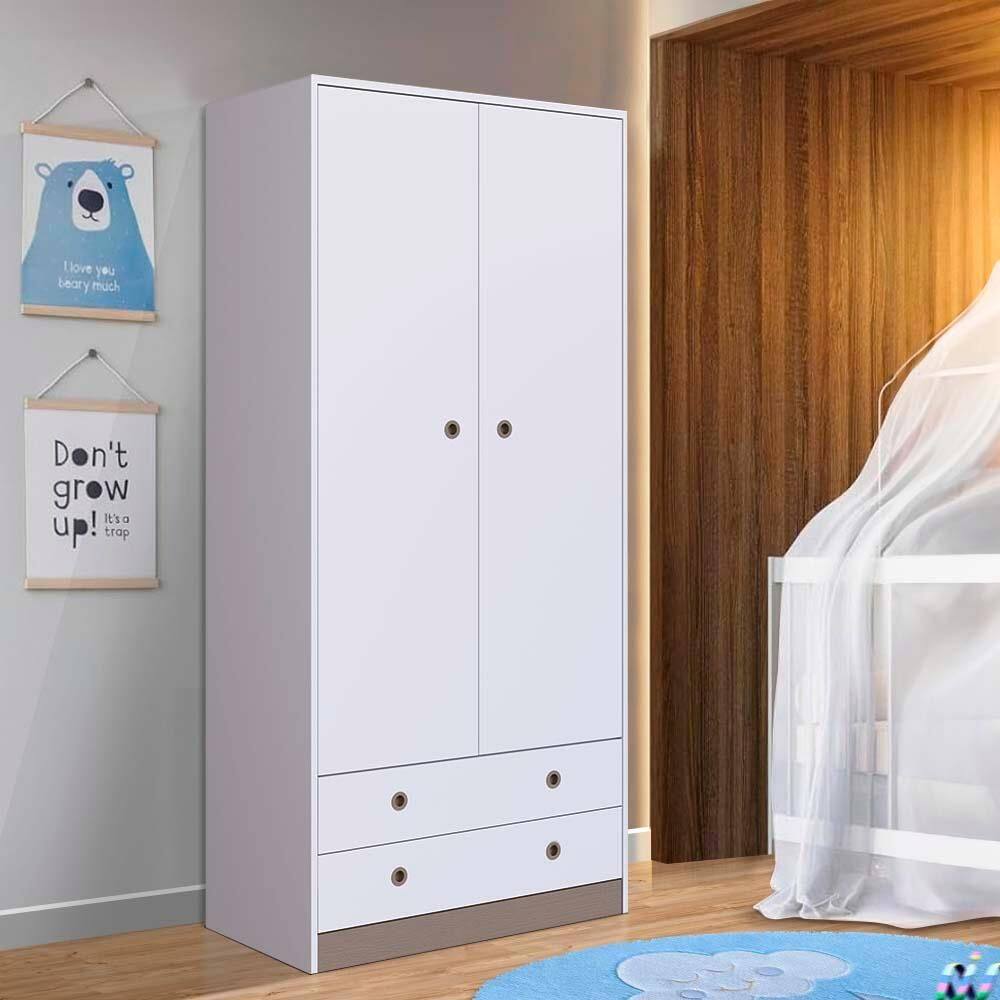 Guarda Roupa Solteiro 2 Portas 2 Gavetas Branco Conway Shop Jm - Branco