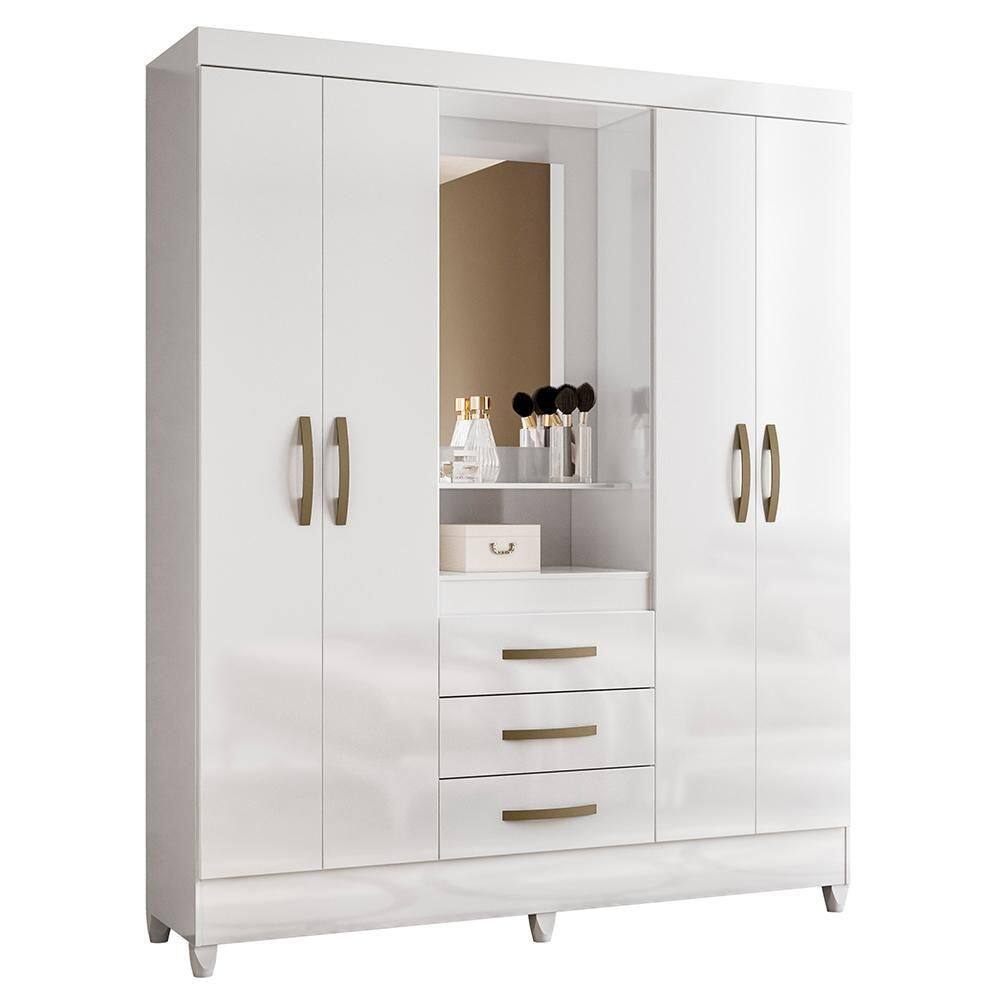 Guarda Roupa Casal Capelinha Capri 4 Portas e 3 Gavetas com Espelho - Moval - Branco