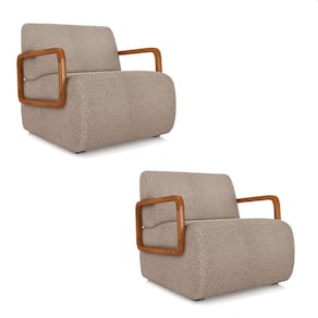 Poltrona Sala de Estar Braço de Madeira Kit 2 Hellen Bouclê Creme K01 - D`Rossi
