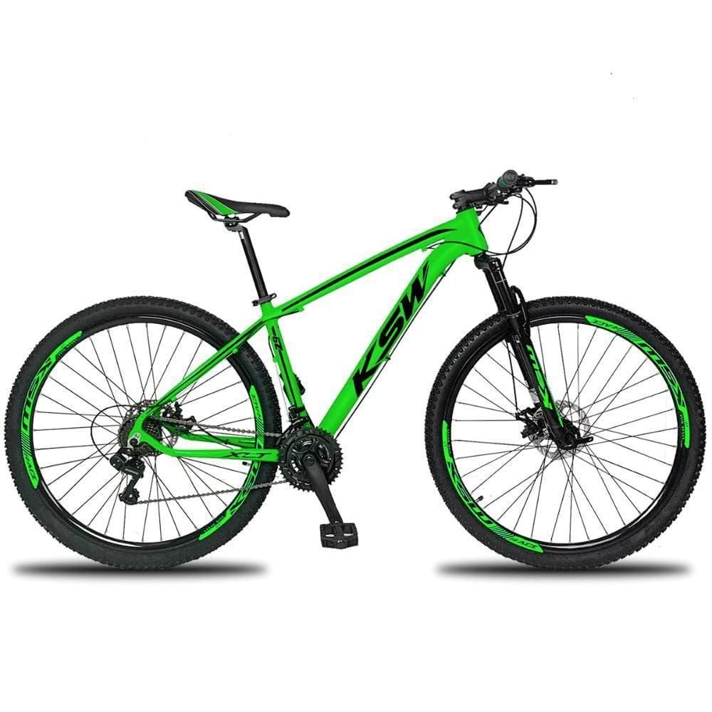 Bicicleta Aro 29 Ksw 21v Com Suspensão E Freios A Disco - Verde-preto - 19"