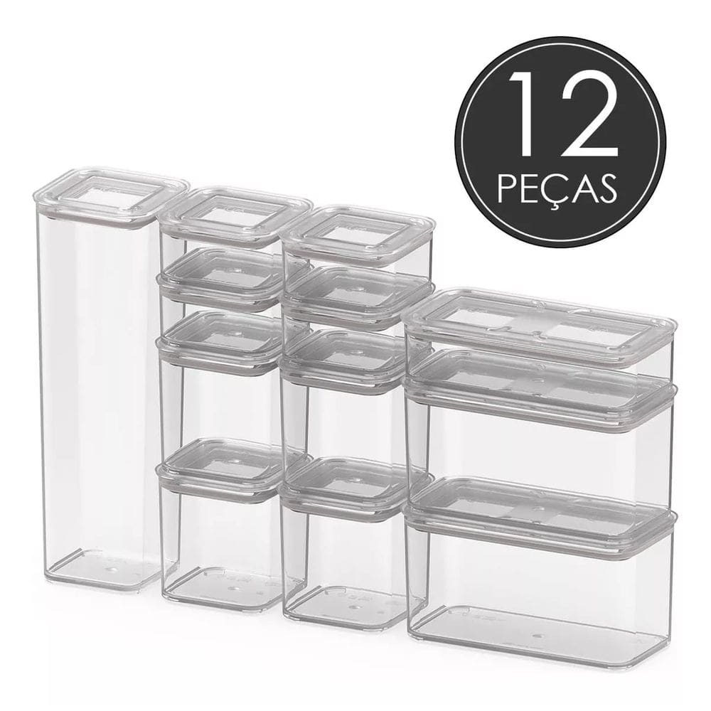 Conjunto de Potes Herméticos Coza Modo Cristal 12 Peças