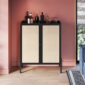 Cristaleira 2 Portas 93cm Palhinha Pé Madeira Oslo Nero/Preto