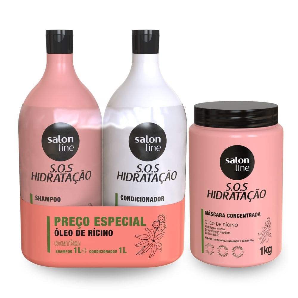 Kit Shampoo e Condicionador 1L + Máscara 1Kg Sos Hidratação