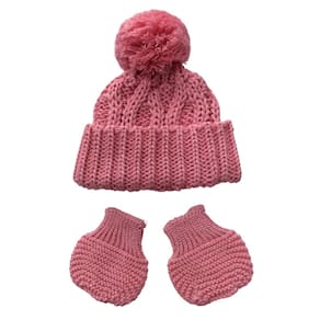 Touca lã + luvas bebê recem-nascido Everly Rosa