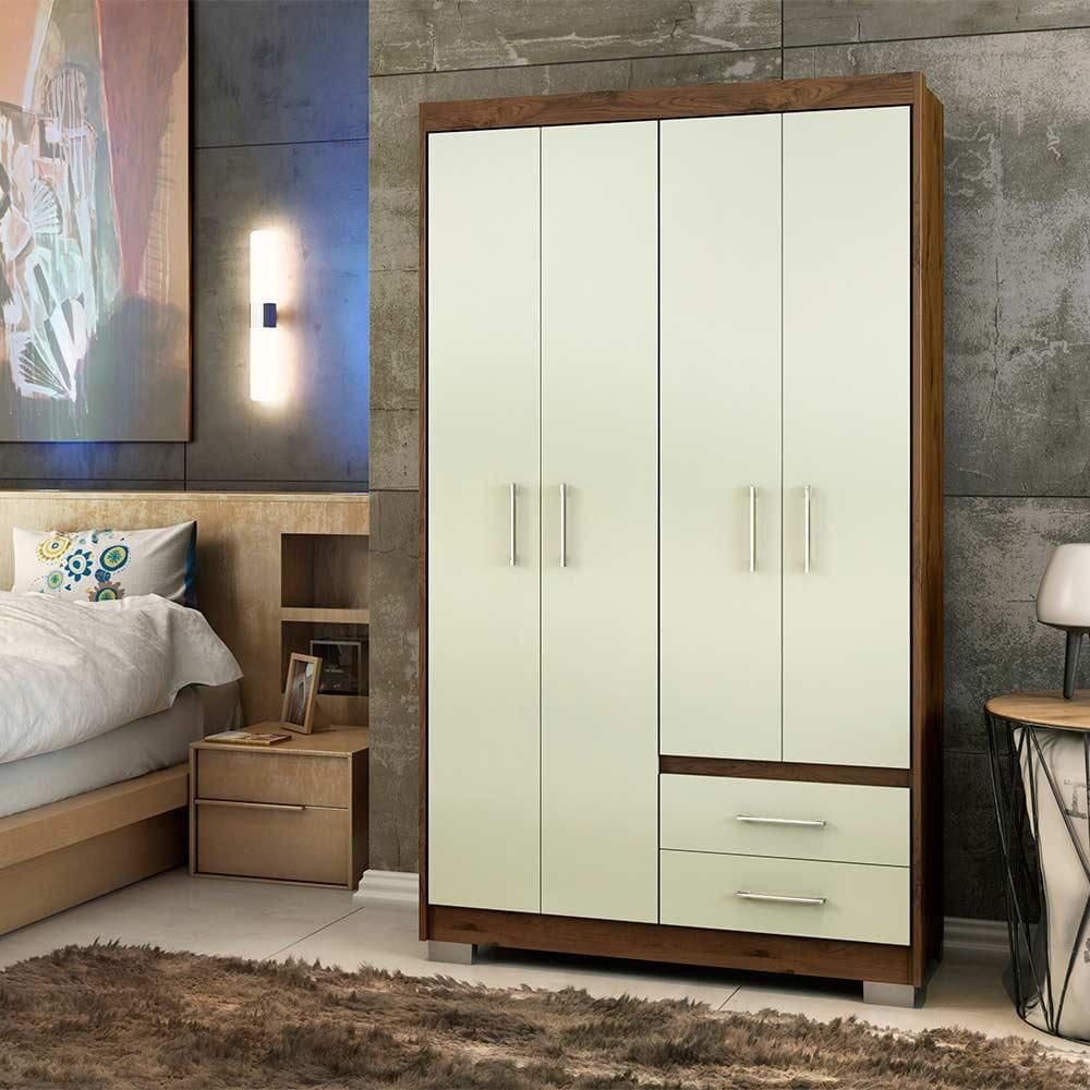 Guarda Roupa Pequeno de Solteiro 4 Portas Cappuccino Off White Primacy - Marrom