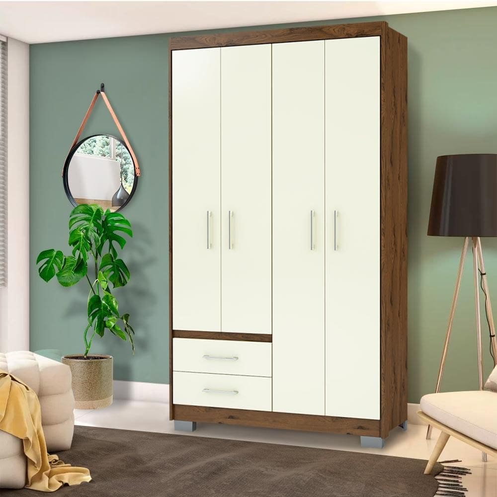 Guarda Roupa Com Pé Cappuccino Off White Primacy Batrol - Marrom