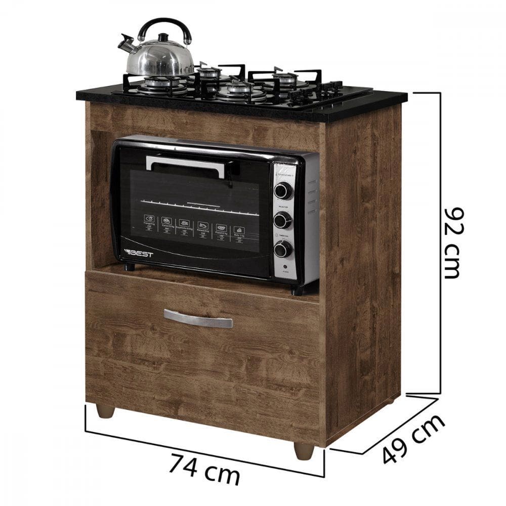 Kit Balcão Cooktop 1 Porta Ipê com Fogão Chef 4 Bocas Bivolt Chamalux