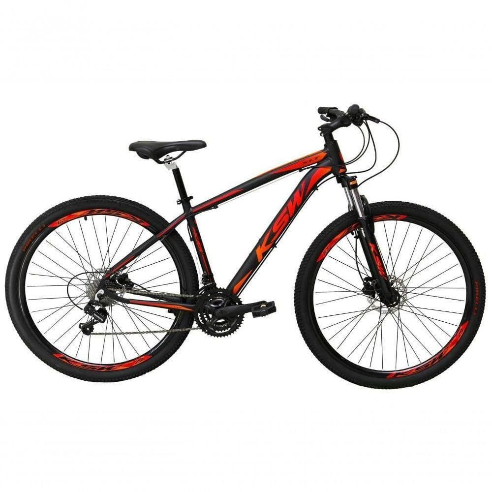Bicicleta Aro 29 Ksw 12v Deore Freio Hidraulico Trava Guidão - Preto-laranja E Vermelho - 15”